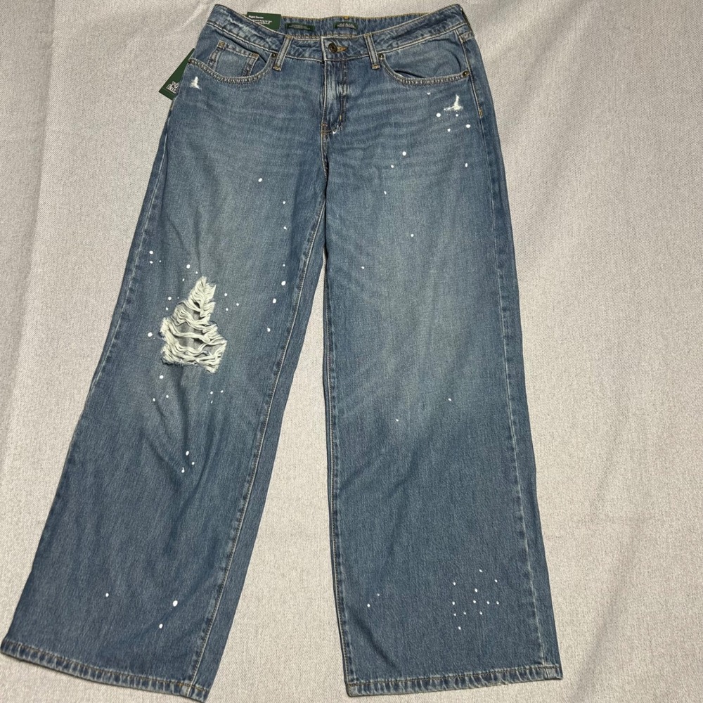 Wild Fable Womens Low Rise Baggy Jeans 10 Blue Rigid Paint Splatter Distressed